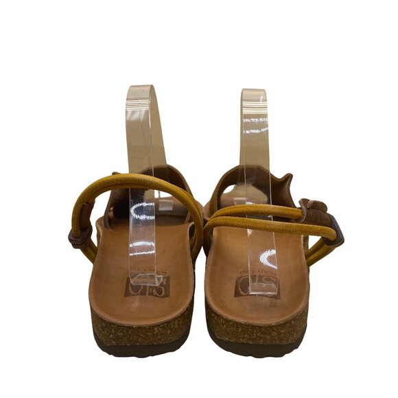 San Ou Womens Brown & Yellow Leather Open-Toe Slingback Sandals Size EU38/US7 - Picture 8 of 9